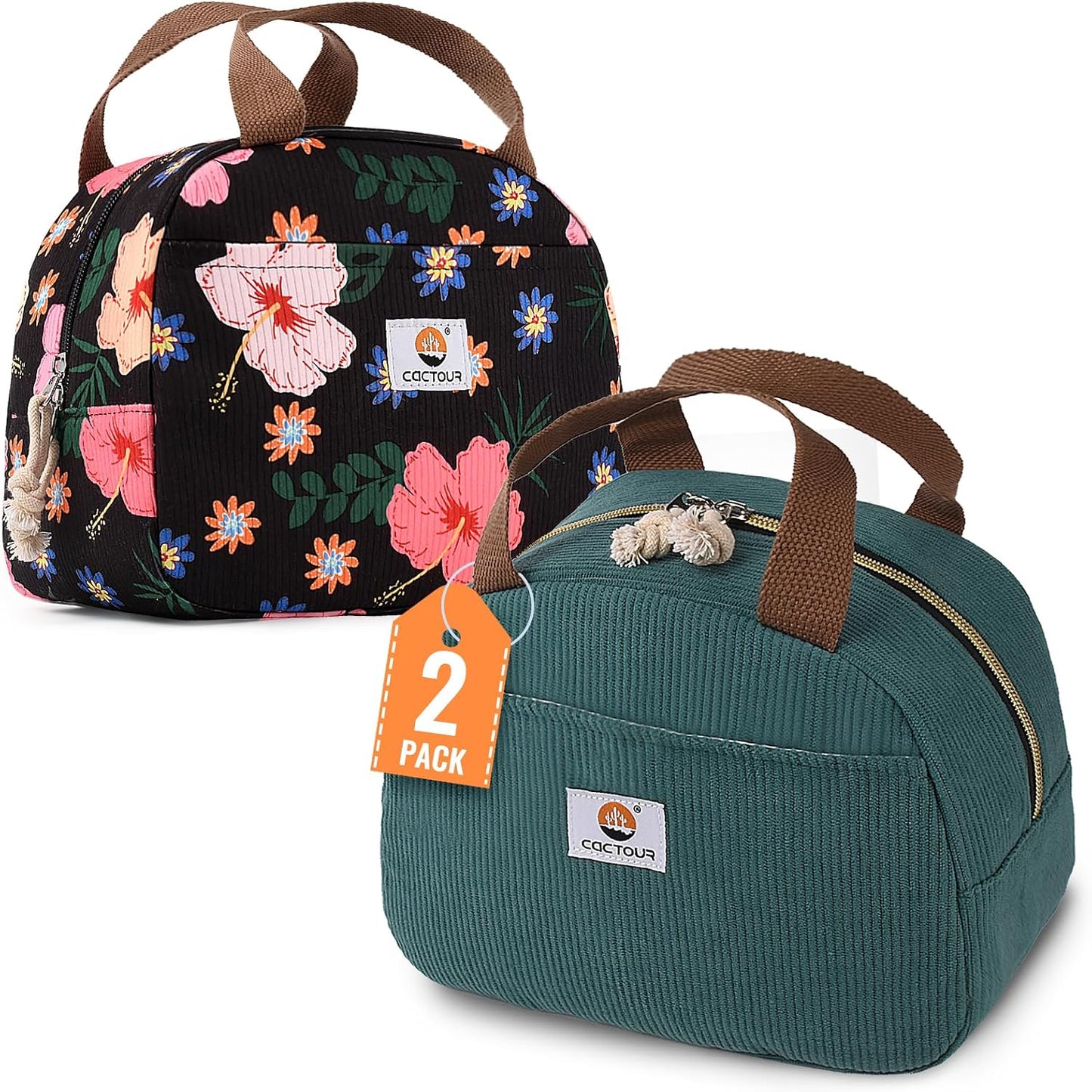 CaCTOUR Lunch Box for Women Girls Teens,Cute Lunch Box Cooler Bag, Portable Insulated Small Lunch Bag Women Reusable Corduroy Lunch Tote for Work/Travel/Picnic/School (Dog Green,Small)