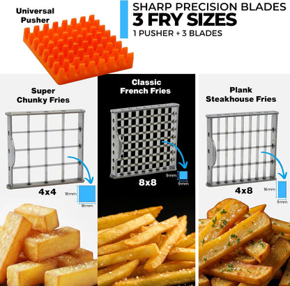 2-Blade French Fry Cutter - Stainless Steel Potato Slicer, Non-Slip Suction