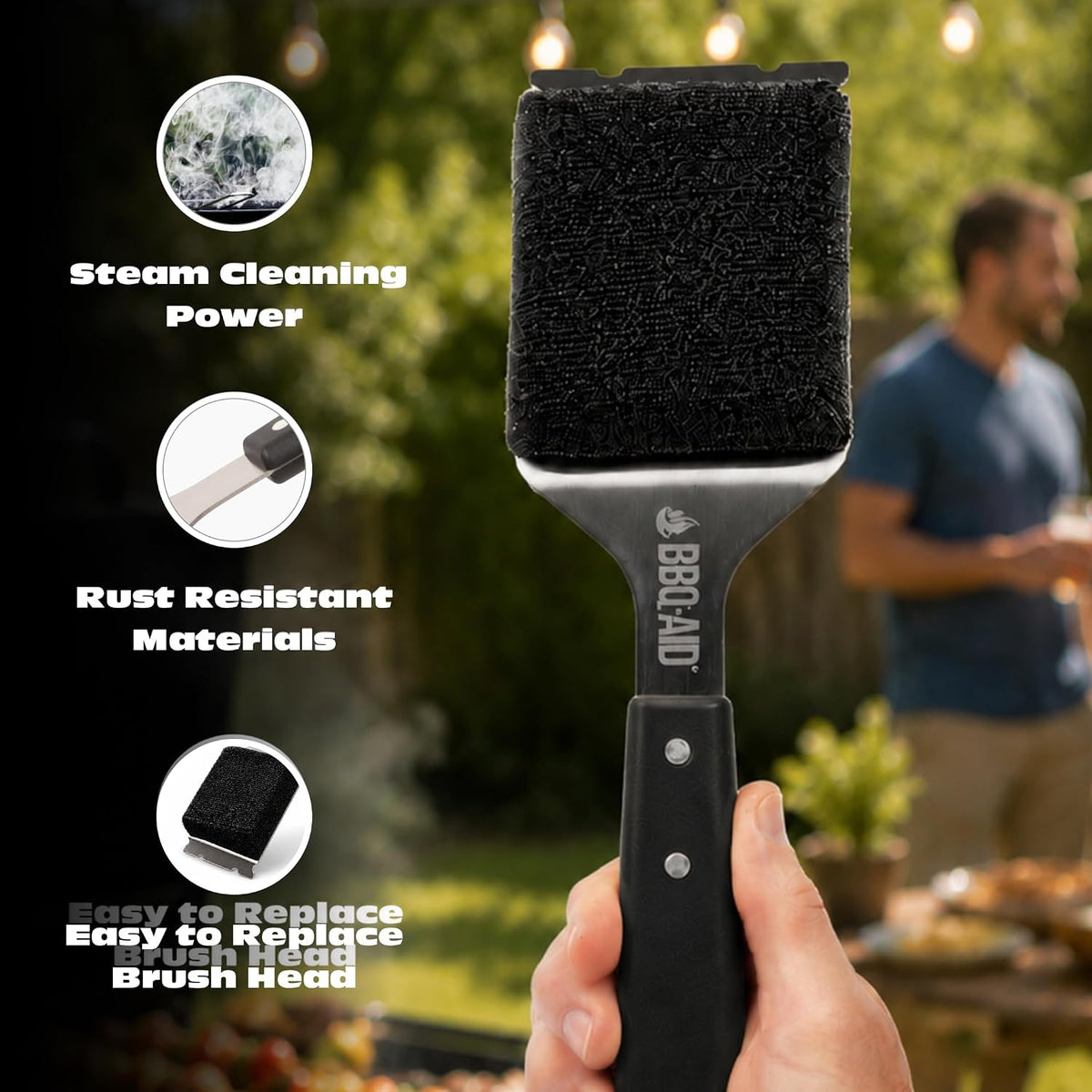 Bristle Free Grill Brush Cleaner and Scraper for Barbecue, Replaceable Head