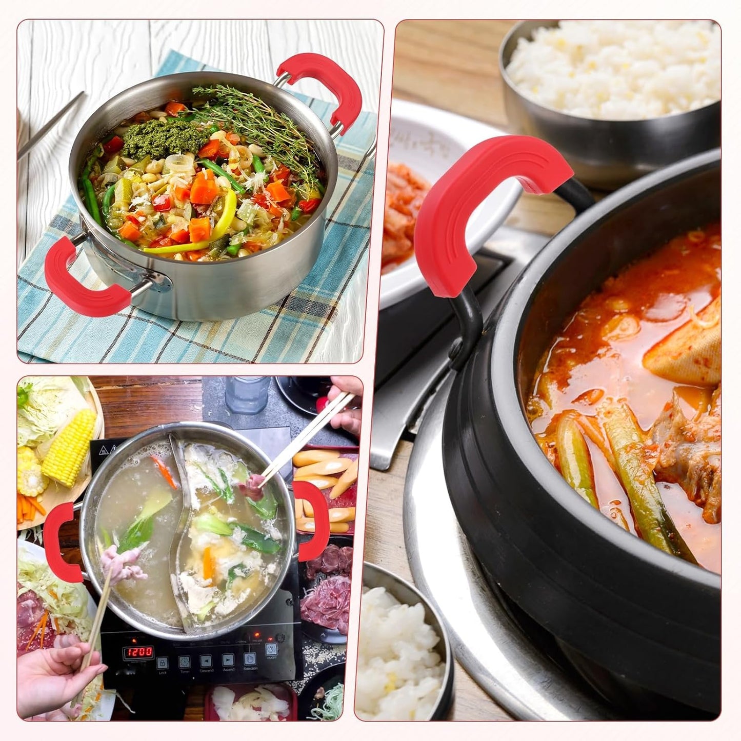 M METERXITY 4-Pack Silicone Pot Handle Covers, Heat Resistant Non-Slip Pot Holder Handle Sleeve for Skillet/Wok Cooking [9.1cm 7.9cm, Black]