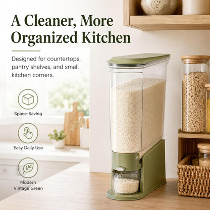 ROOM127 Rice Dispenser 22 Lbs, Large Airtight Grain Container, Cream White | Family Size Storage, BPA-Free, Moisture-Proof Seal, One-Touch Pouring, Clear Window, for Cereal, Beans, Oats & Dry Food