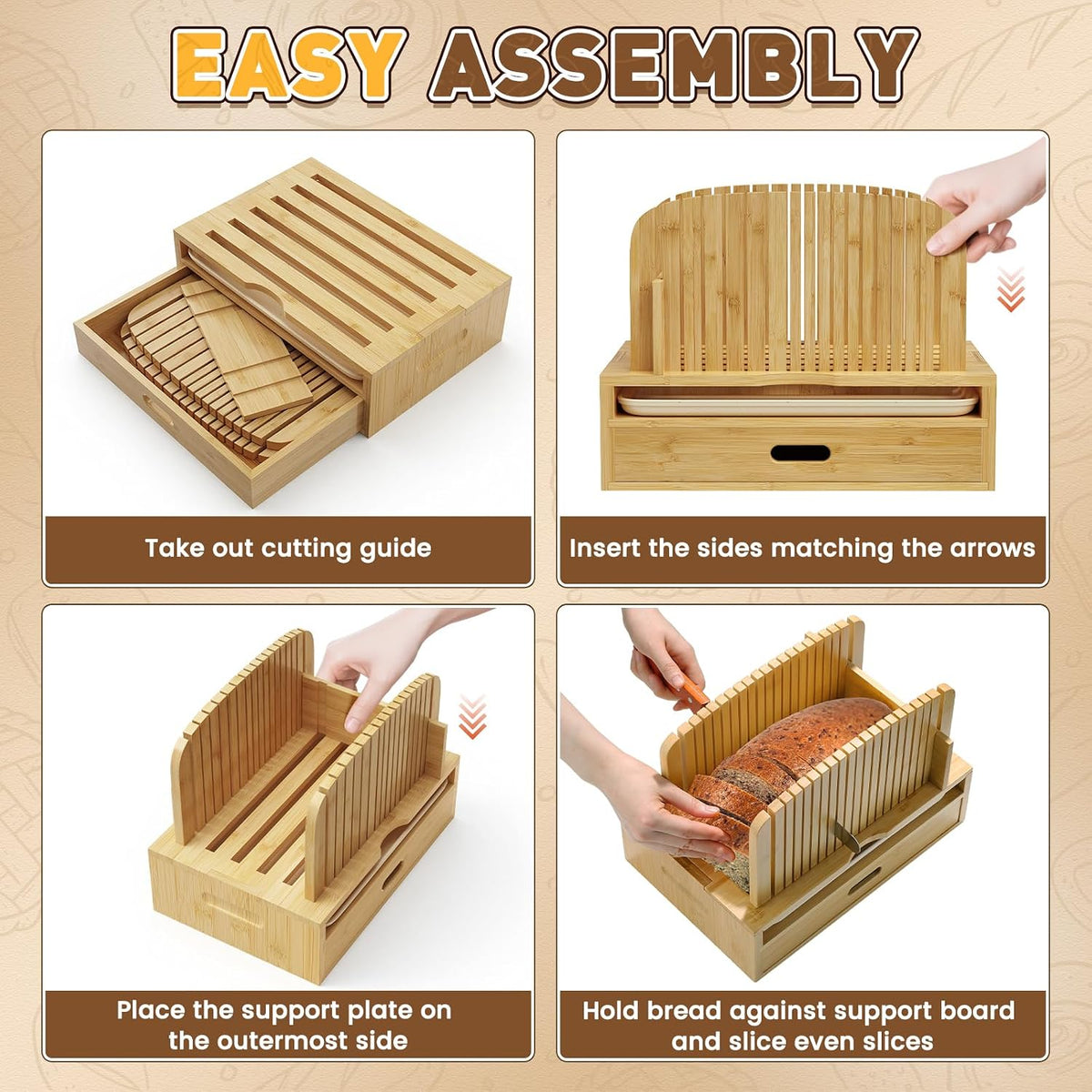 Bamboo Bread Slicer for Homemade Bread Adjustable Width Slicing Guides, Compact Loaf Cutter for Perfect Slices