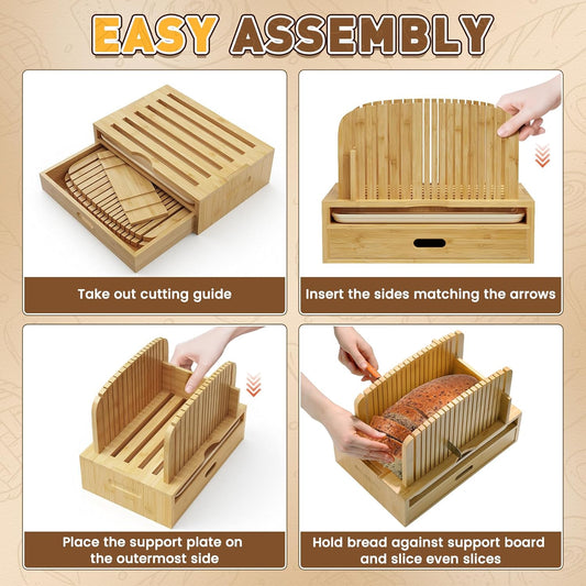 Bamboo Bread Slicer for Homemade Bread Adjustable Width Slicing Guides, Compact Loaf Cutter for Perfect Slices