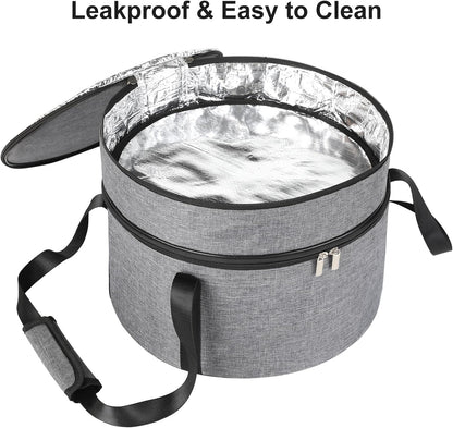 Insulated Casserole Carrier for Hot or Cold Food, Round Pie Carrier with Metal Support, Dish Carrier Food Container, Transport Pie Holders Pie Carrying Case, 2 Tiers, Gray