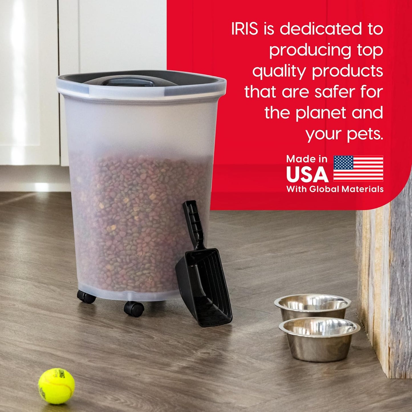 IRIS USA Airtight Dog Food Storage Container, Up to 30 lbs, Attachable Wheels, for Dog Cat Bird and other Pet Food Storage Bin, Keep Fresh, Easy Mobility, BPA Free, Black
