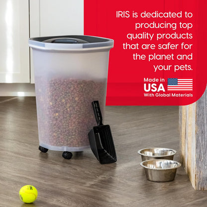 IRIS USA Airtight Dog Food Storage Container, Up to 30 lbs, Attachable Wheels, for Dog Cat Bird and other Pet Food Storage Bin, Keep Fresh, Easy Mobility, BPA Free, Black