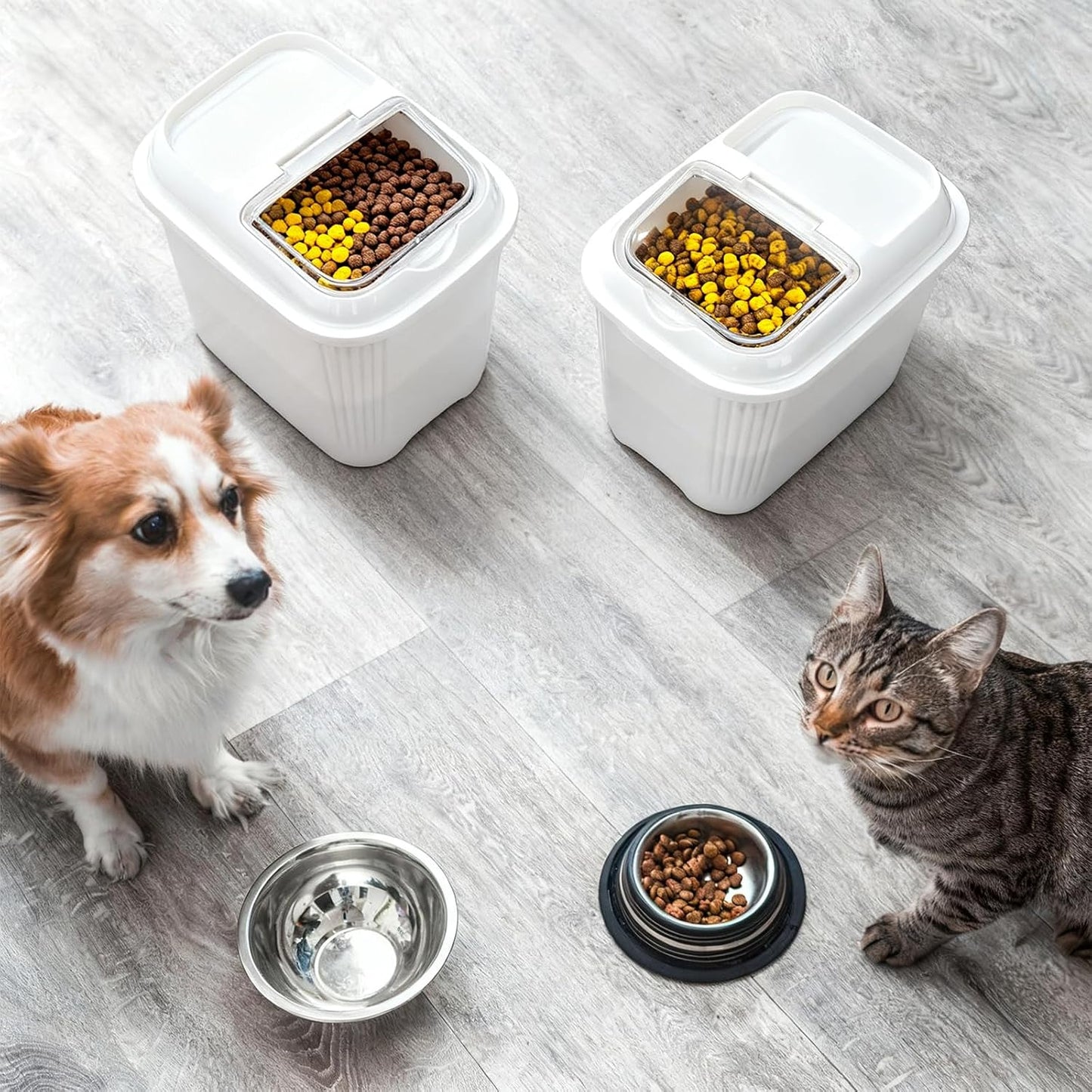 Blushtier 4 Pack Sugar Storage Containers Flour Bin with Wheels Large Pet Dog Food Storage Boxes Measuring Cup Sealed Transparent Flip Lid Portable Household Rice Container Set(20 Lbs)
