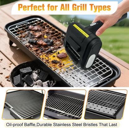 Electric Rechargeable Grill Brush,Grill Cleaner for Outdoor Grill with 800 RPM Motor - Bristle-Free Stainless Steel Grill Cleaner with LED Light for BBQ, Heavy Duty Grill Cleaning Tool (Champagne)