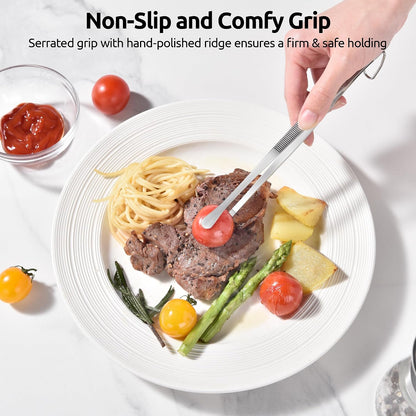 U-Taste 8"+10"+12" Kitchen Cooking Tweezer: 18/8 Stainless Steel Food-Grade Metal Food Tong, Flexible Pinching, Seamless-Welding and Sturdy for Serving Grilling Frying, Plating, Feeding (Pointed Tip)