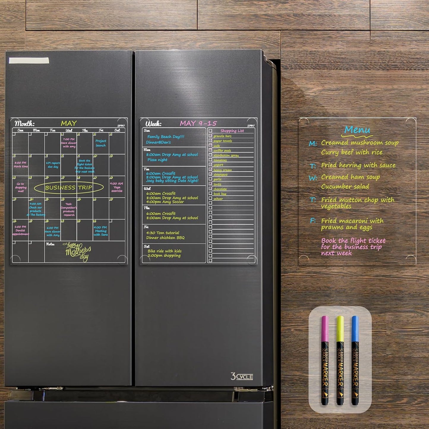 JJPRO Non-Magnetic Clear Weekly Planner & to Do List for Fridge, 8.5"x13" Dry Erase to Do List WhiteBoard,Reuasble Weekly Calendar for Refrigerator,Cabinet,Wall&Glass, All Smooth Surfaces