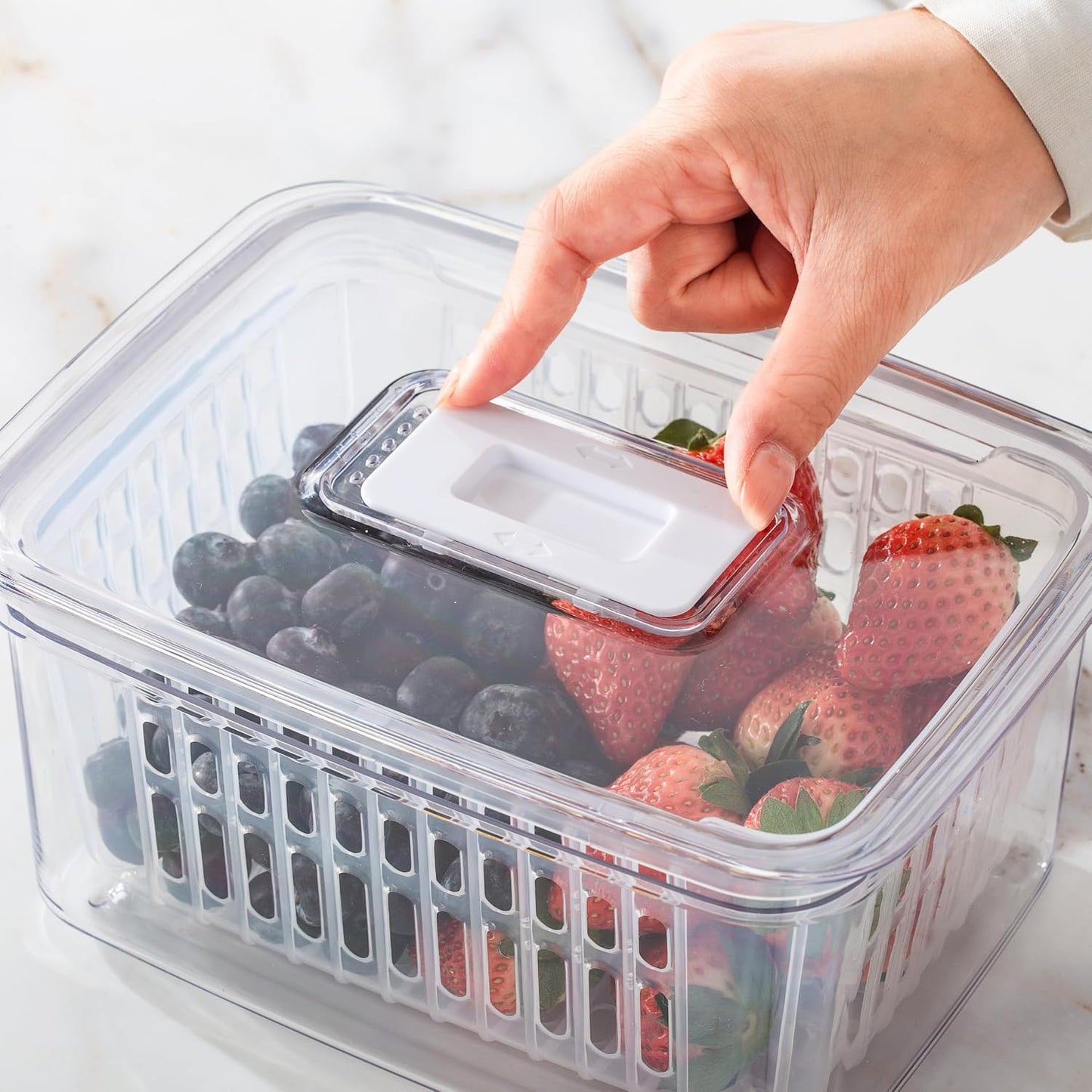 SIMPLEMADE Clear Refrigerator Organizer Bins - Clear Bins for Fridge, Containers for Fridge and Freezer, Multipurpose Storage for Kitchen, Office, Bathroom, Pack of 3 (Design 2)