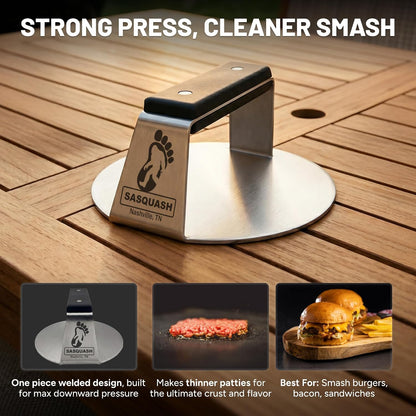 Sasquash Burger Smasher - One Piece Fully Welded Smash Burger Press, 6 Inch