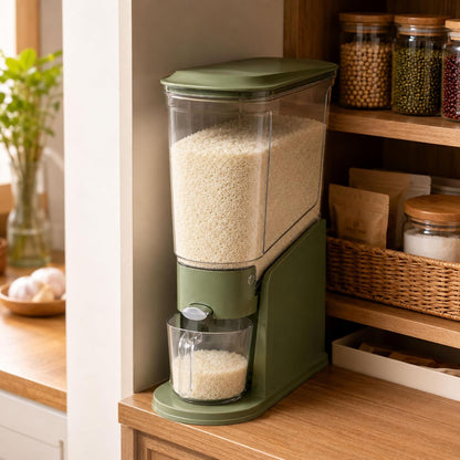 ROOM127 Rice Dispenser 22 Lbs, Large Airtight Grain Container, Cream White | Family Size Storage, BPA-Free, Moisture-Proof Seal, One-Touch Pouring, Clear Window, for Cereal, Beans, Oats & Dry Food