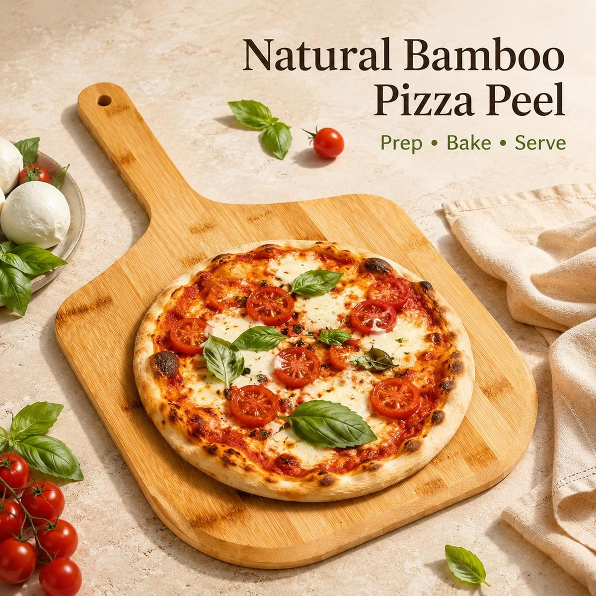 12 Inch Bamboo Pizza Peel, Pizza Paddle Spatula With Handle