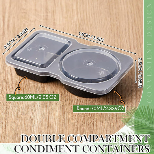 Blushtier 10 Pcs Pack Snack Containers with Lids, 5 oz Double Compartment Plastic Food Containers, Portable Divided Snack Cups for School, Office, Meal Prep, Sauces, Dips, On-the-go Camping (Clear)
