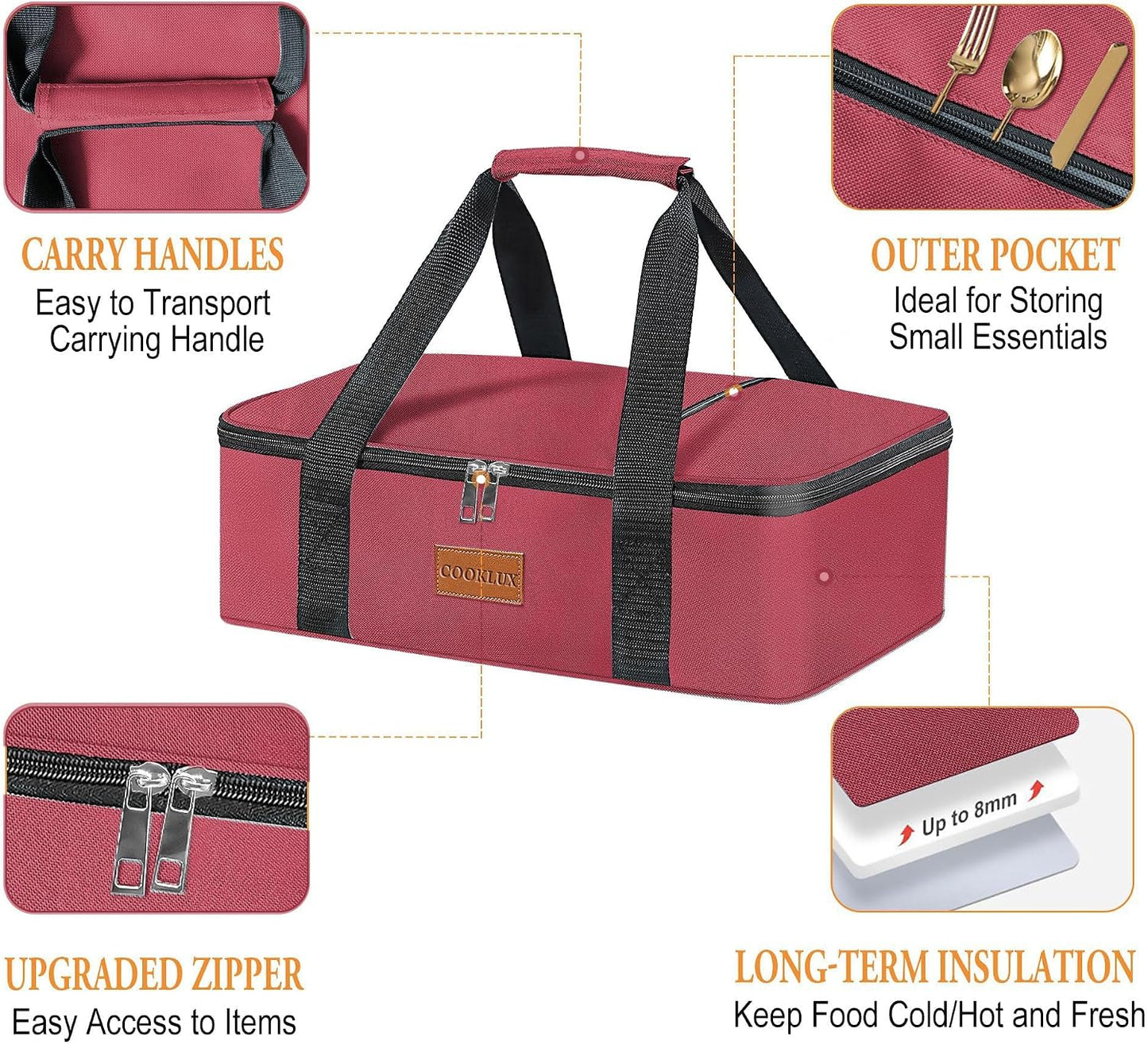 Insulated Casserole Carrier 9x13 Inch, Durable Nylon, Leak-Proof Casserole Dish Carrier, Casserole Carriers for Hot or Cold Food (Christmas)