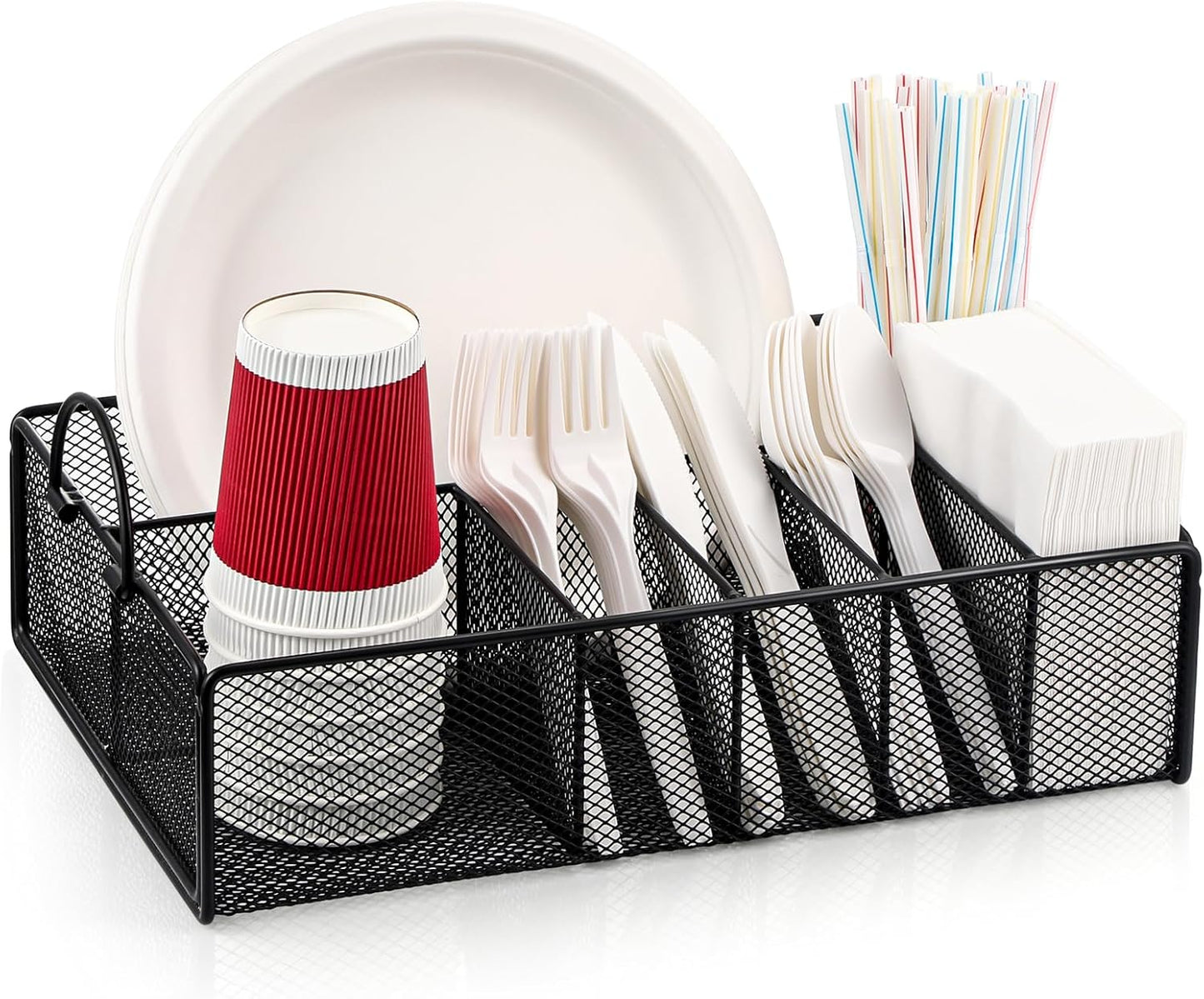 Utensil Caddy for Party - Paper Plate Holder ,Silverware Caddy Utensil Holder Paper plate Organizer with 6 Compartments for Party, Camping, Picnic