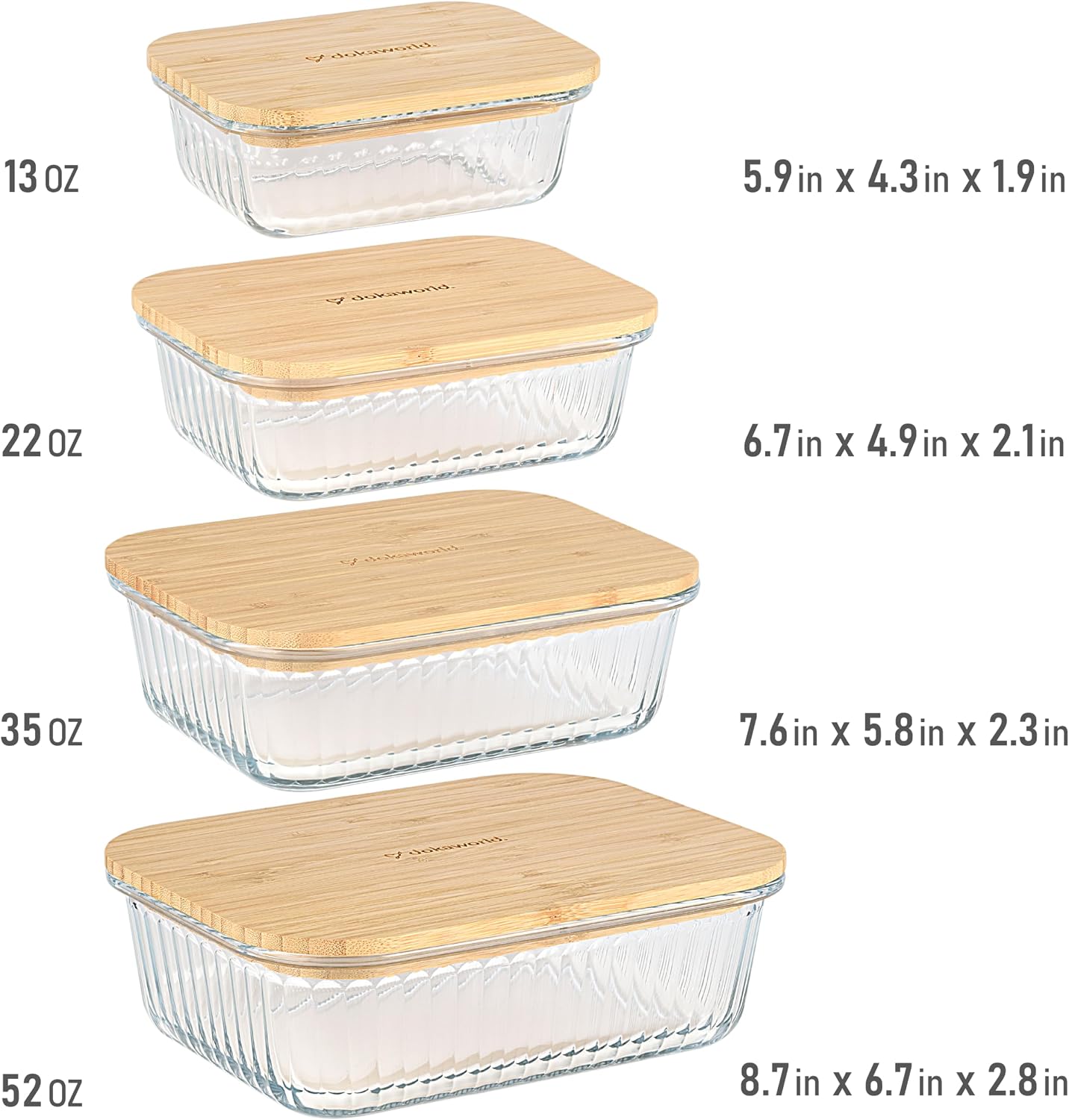 Set of 4 Stackable Space-Saving Nesting Glass Bowls with Airtight Acacia Lids for Lunch, Meal & Food Prep - Microwave & Oven-ready BPA Free Durable Heat Resistant Inert Borosilicate Glass