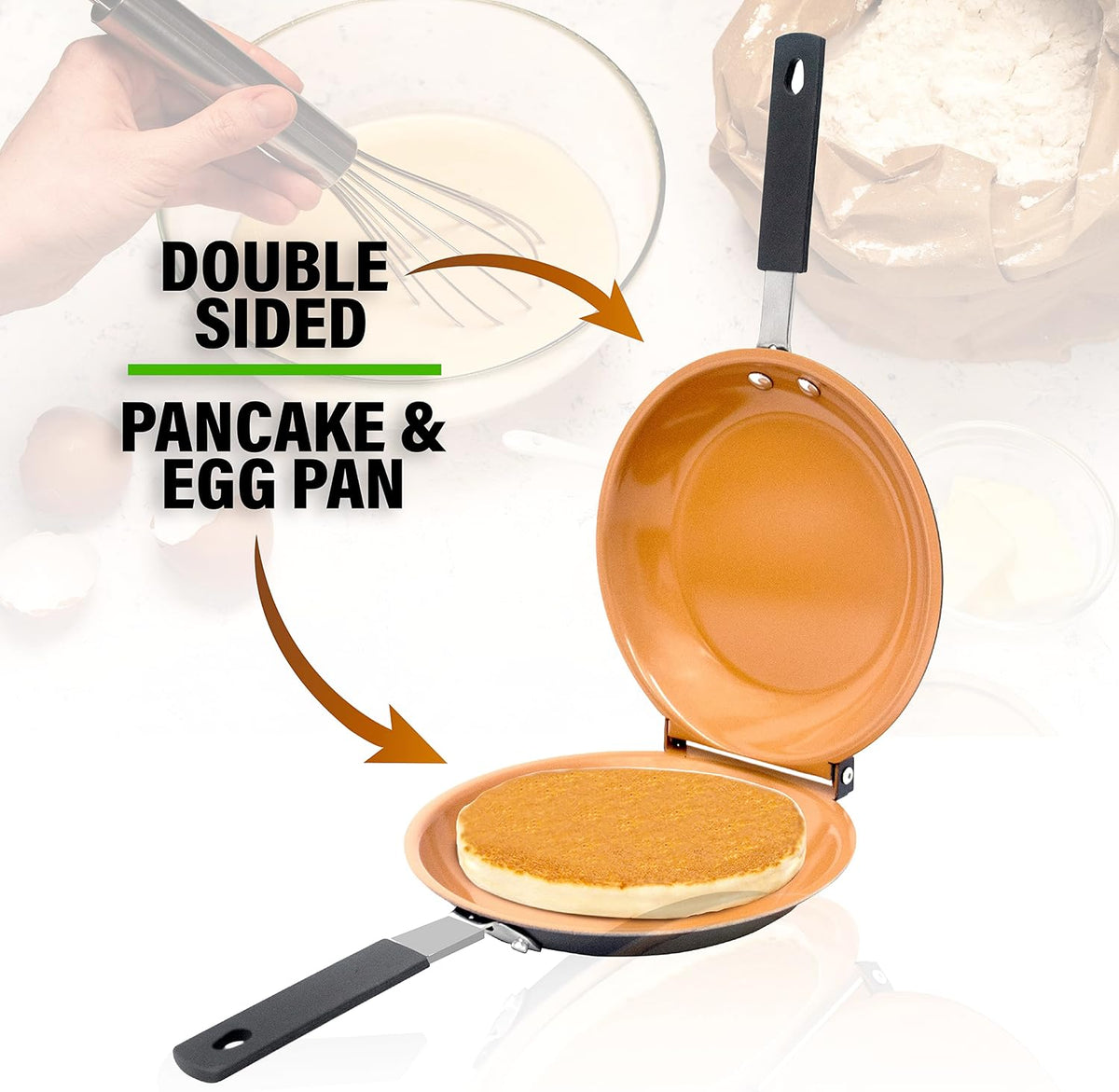 GOTHAM STEEL 8" Double Sided Pancake & Omlet Pan, Ceramic Nonstick, Copper