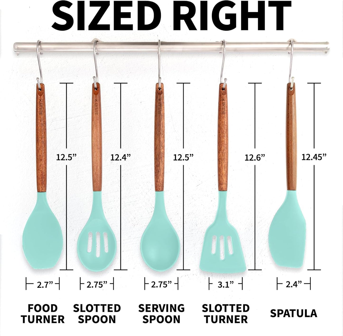 Zulay Kitchen Utensils Set Non-Stick Silicone Cooking Utensils Set with Authentic Acacia Wood Handles - 5 Piece Silicone Utensil Set - Kitchen Utensils Set with 464°F Heat Resistance - Gray