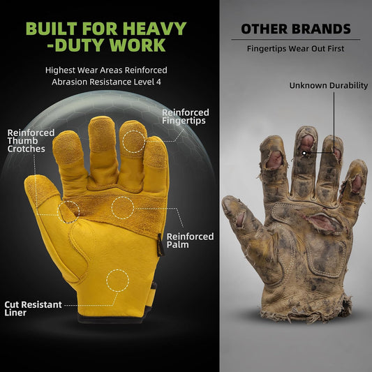 Schwer Pro Max ANSI A9 Cut Resistant Leather Work Gloves, PM3401, L