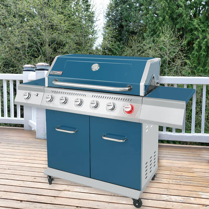 Royal Gourmet GA6402S 6-Burner Propane Gas Grill with Side Burner and Warming Rack, 74,000 BTUs, Cabinet Style Outdoor BBQ Grill for Barbecue Grilling & Backyard Cooking, Silver