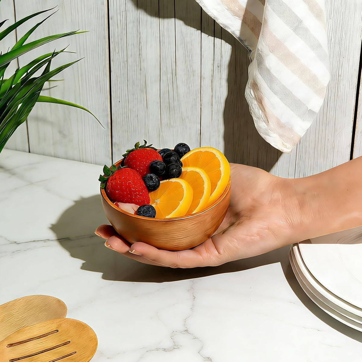 Acacia Wooden Bowls Set, Small Pinch Bowls for Sauces/Dips/Condiments, Mini Serving Bowls for Snacks/Appetizers/Side Dishes/Charcuterie Board, 3 oz Wooden Ramekins, Handmade Reusable, 4 pcs