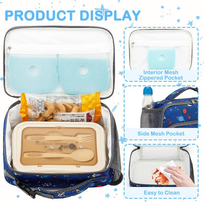 FlowFly Kids Lunch box Insulated Soft Bag Mini Cooler Back to School Thermal Meal Tote Kit for Girls, Boys, Astronaut - Colors B