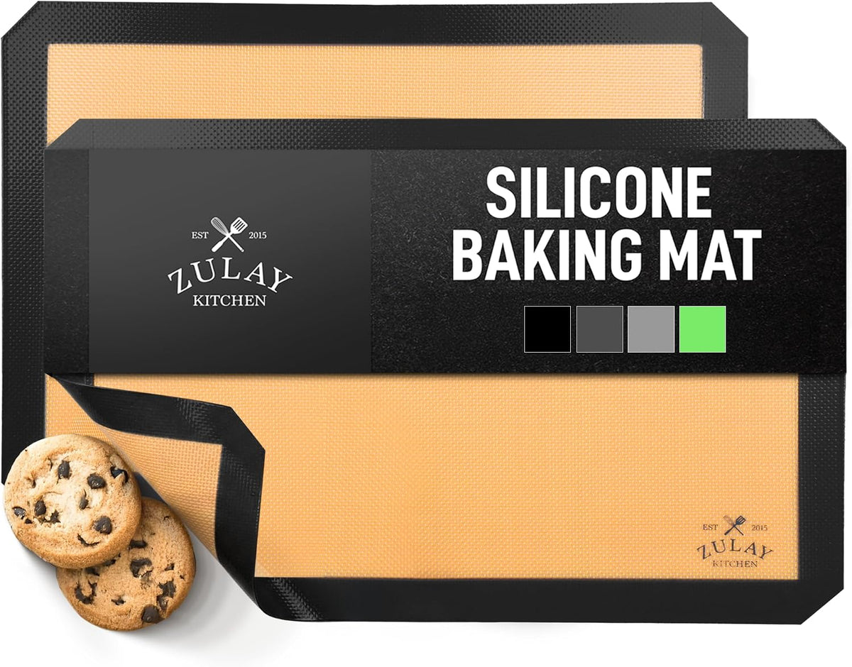 Zulay Kitchen Silicone Baking Mat – 16.5"×11.6" BPA-Free Reusable Baking Sheet, Heat Resistant 480°F – Non-Slip Border, Perfect for Cookies, Bread, Pastries & Oven Use - (Dark Gray)