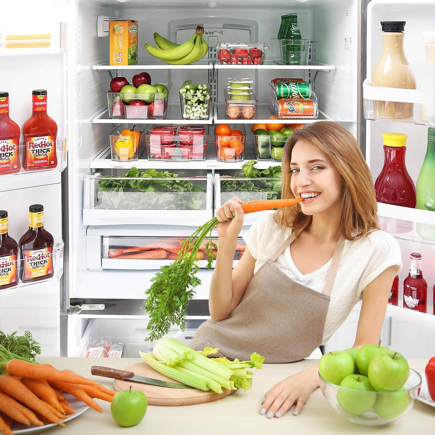 Fridge Organizer - 14 Piece Refrigerator Organizer Bins - Stackable Freezer Organizer - Clear Refrigerator Organizer - Acrylic Fridge Bins