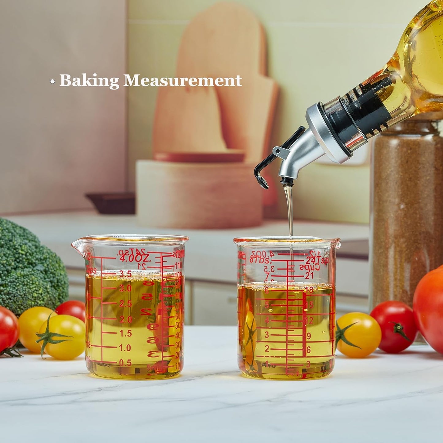 3 Piece Glass Measuring Cup Set, Includes 1/2-Cup, 1-Cup, and 2-Cup High Borosilicate Glasss Liquid Measuring Cups, Dishwasher, Freezer, Microwave, and Preheated Oven Safe, Essential Kitchen Tools