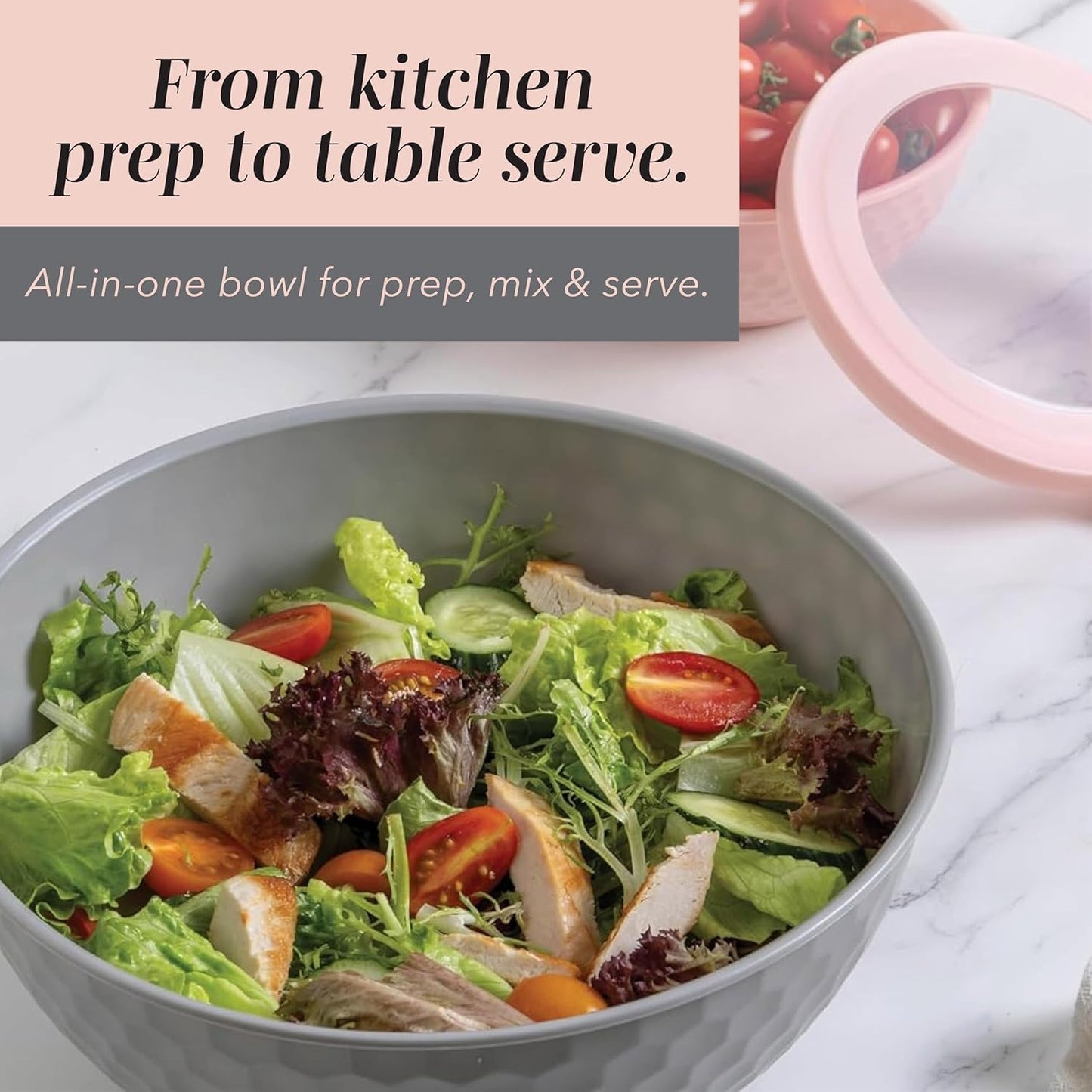 COOK WITH COLOR Mixing Bowls with Lids - 12 Piece Plastic Nesting Bowls Set includes 6 Prep Bowls and 6 Lids, Microwave Safe Mixing Bowl Set, Pink Embossed - Colors A