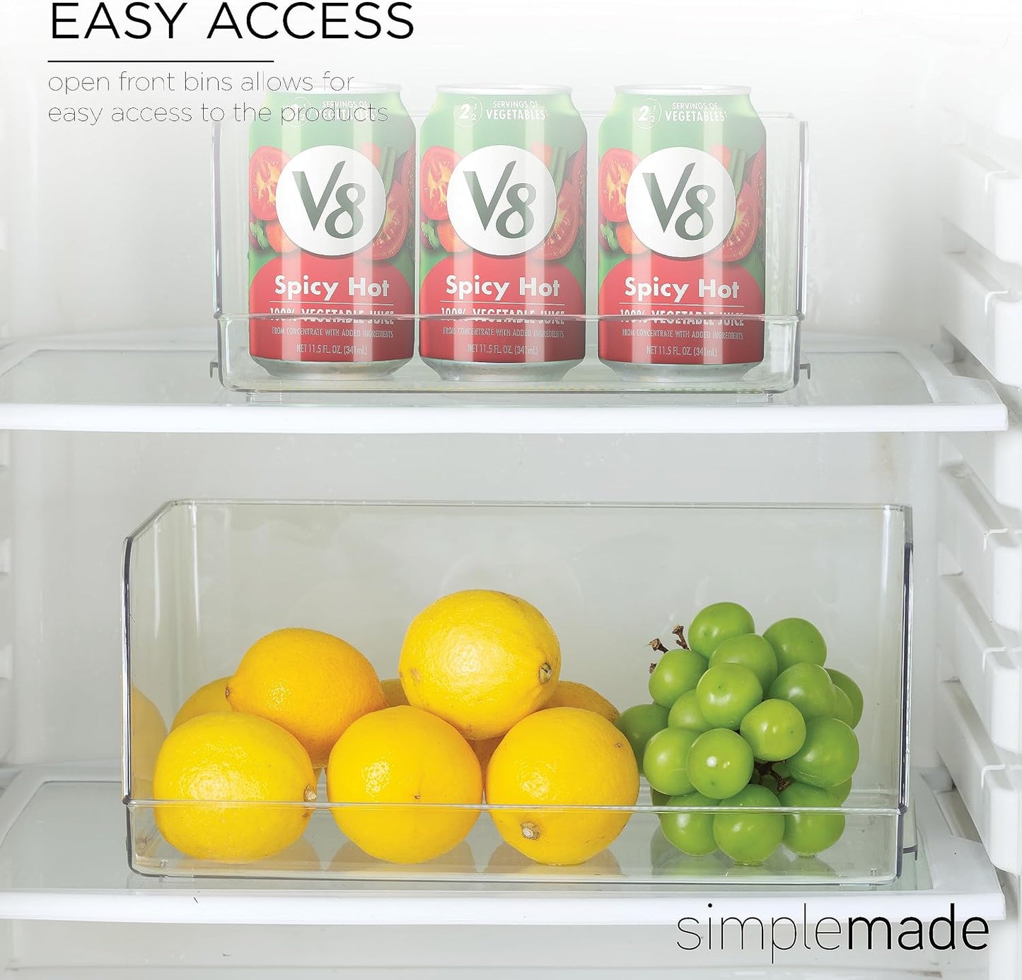 SIMPLEMADE Clear Refrigerator Organizer Bins - Clear Bins for Fridge, Containers for Fridge and Freezer, Multipurpose Storage for Kitchen, Office, Bathroom, Pack of 3 (Design 2)