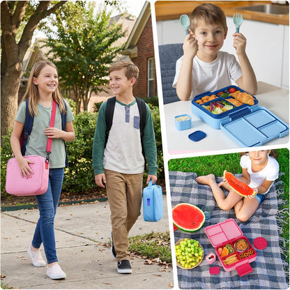 HWONMTE Bento Lunch Box Set for Kids with 9.5oz Soup Thermo Leak-Proof Lunch Food Container with Insulated Lunch Bag Hot Food Jar for Kid Toddler Girls Boys Teens to School,Travel (Green)