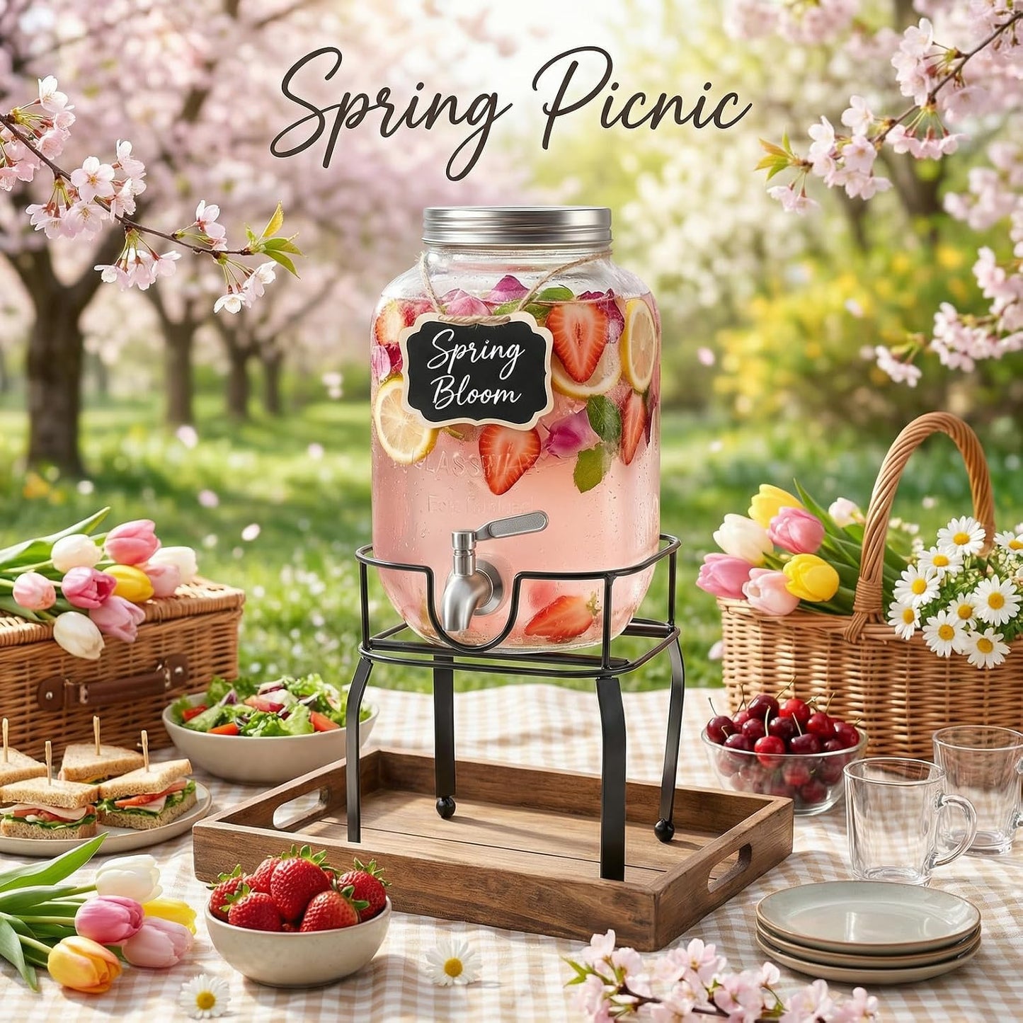 2 Pack1 Gallon Glass Drink Dispensers For Parties,Beverage Dispenser with Stand,304 Stainless Steel Spigot Leakproof,Lemonade Dispenser for Sun Tea, Homemade Juice