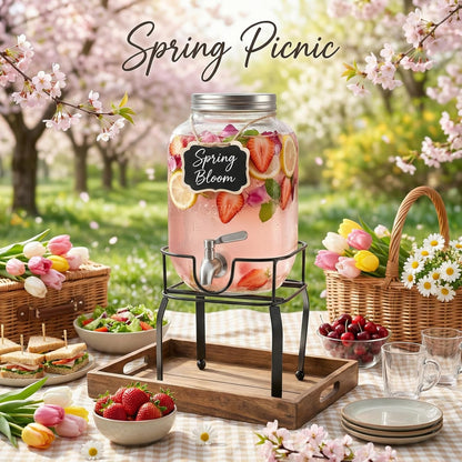 2 Pack1 Gallon Glass Drink Dispensers For Parties,Beverage Dispenser with Stand,304 Stainless Steel Spigot Leakproof,Lemonade Dispenser for Sun Tea, Homemade Juice