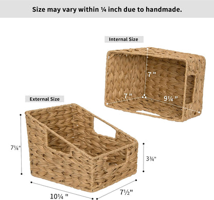 GRANNY SAYS Wicker Storage Baskets for Shelves, Trapezoid Woven Basket with Handles, Storage Wicker Baskets for Pantry, Water Hyacinth, 2-Pack