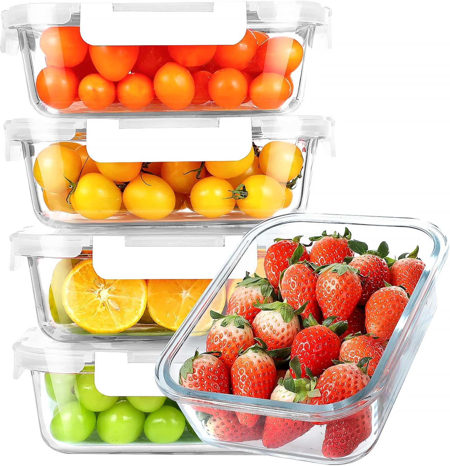 KOMUEE 30 oz 5 Pack Glass Meal Prep Containers, Glass Storage Containers with Lids - Dishwahser, Microwave, Oven and Freezer Safe