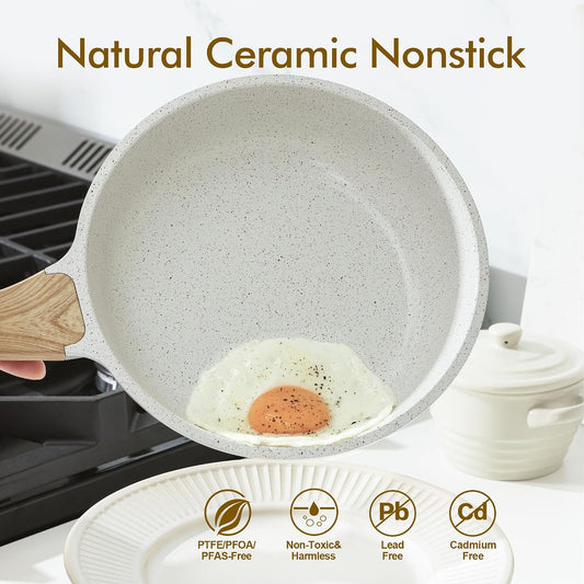 SENSARTE Nonstick Ceramic Frying Pan Skillet, 9.5 Inch Omelet Pan, Healthy Non Toxic Chef Pan, Induction Compatible Egg Pan with Heat Resistant Handle, PFAS-Free