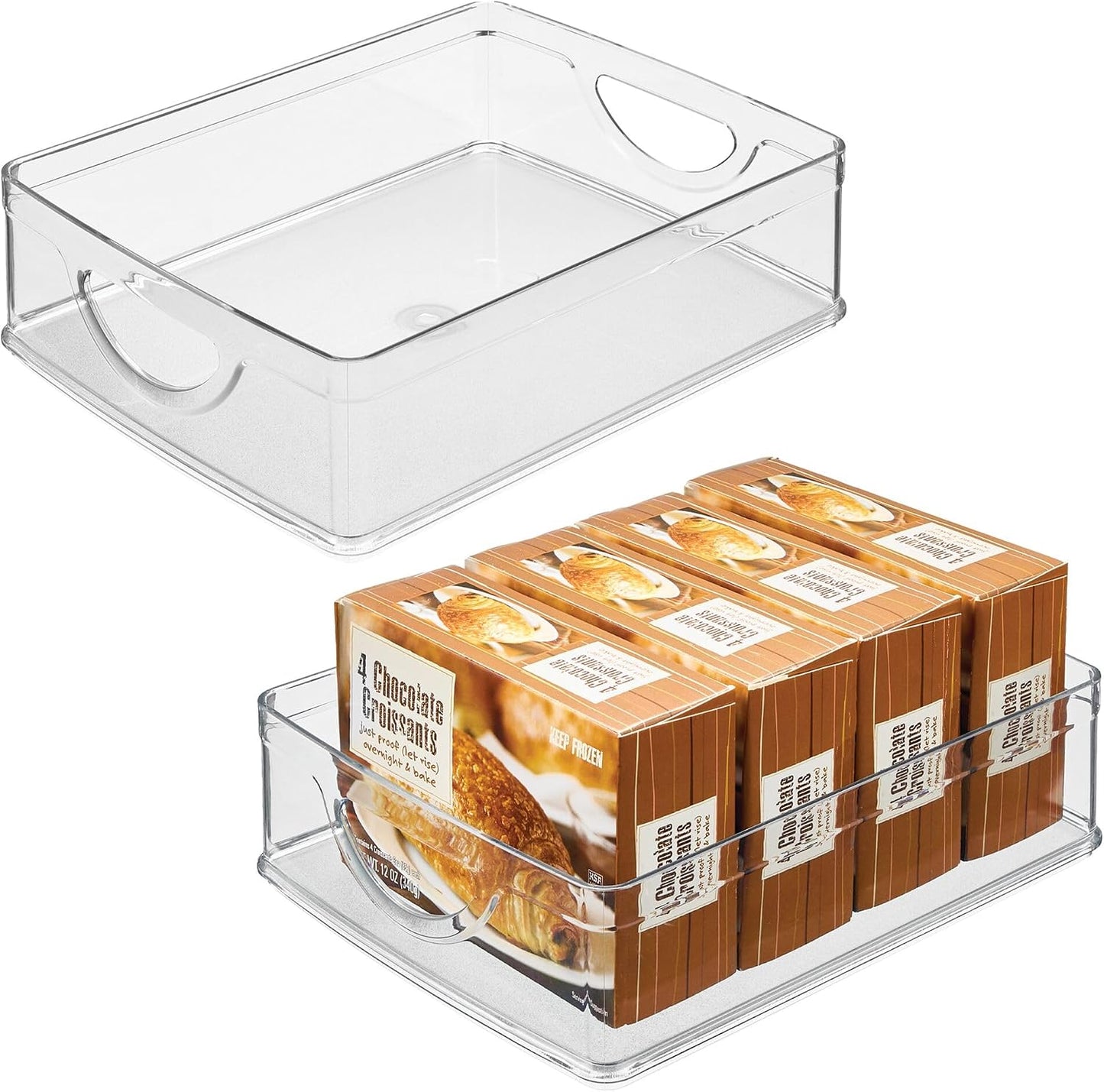 iDesign Plastic Stackable Pantry Bin - Storage Bin with Handles for Cabinets or Fridge - Set of 2 - Clear