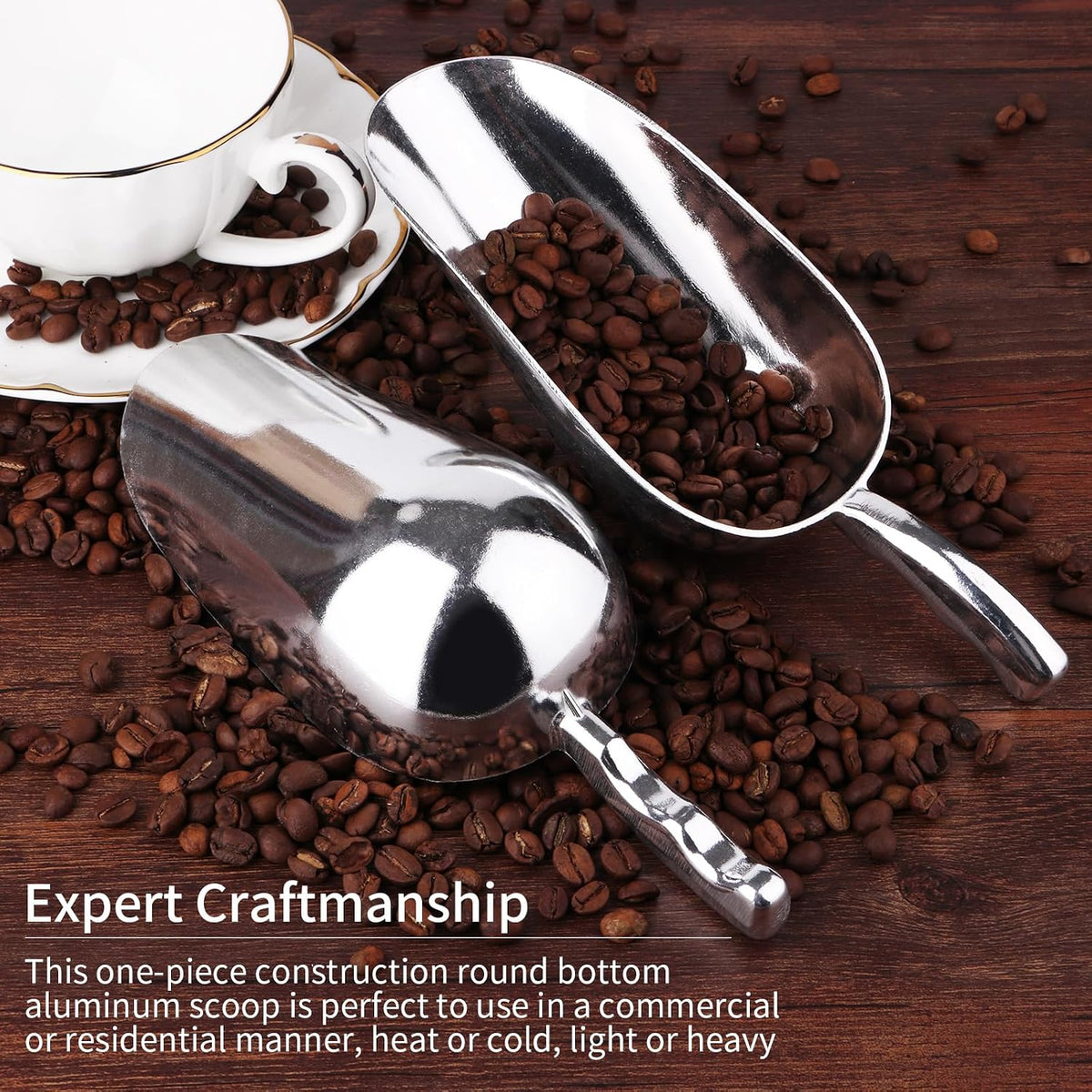 12 Oz Cast Aluminum Bar Ice Scoop Suitable for wedding, buffet (Silver-2pc)