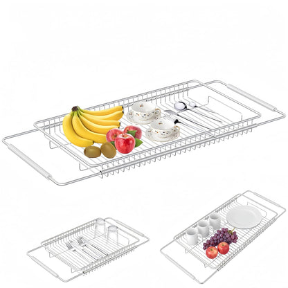 Expandable Over The Sink Dish Drainer Drying Rack, Stainless Steel Metal, Small Adjustable Dish Drainer Drying Rack for Kitchen Counter, Space Saving for Compact Kitchen