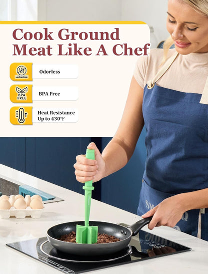 Meat Chopper for Hamburger, CLUEAPOP Premium Heat Resistant Masher and Smasher for Ground Beef, Nylon Ground Beef Chopper Tool and Meat Fork, Non Stick
