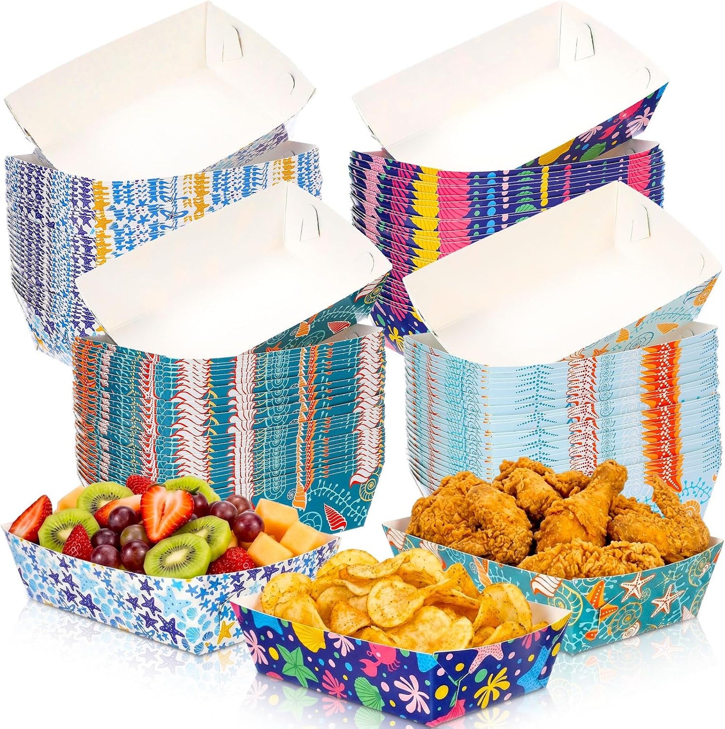 Honeydak 100 Pieces Mother's Day Heart Pattern Paper Food Trays Disposable Nacho Container Paper Boats Serving Trays for Hot Dog Popcorn Taco Snack Candy Food Container Party Supplies
