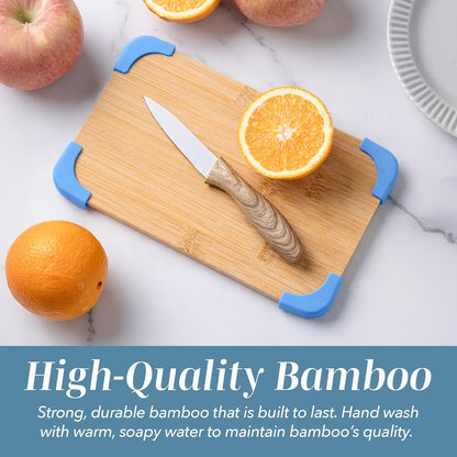 COOK WITH COLOR Non-Slip Cutting Board Set – Kitchen Essentials with Easy Grip Handle for Meat, Veggies, and Fruits, 3 Cutting Boards, Bamboo Non-Slip Grey