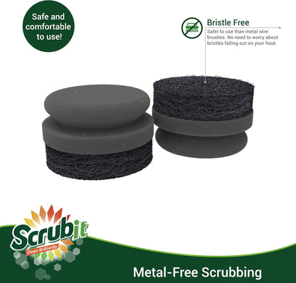 SCRUBIT Grill Cleaning Brush - Grill Sponge Bristle Free BBQ Cleaner with Heavy Duty Scrubber Pad, Safe Cast Iron and Griddle Scraper Pads, Ideal Accessories for Charcoal and Gas Grills - 2 Pack