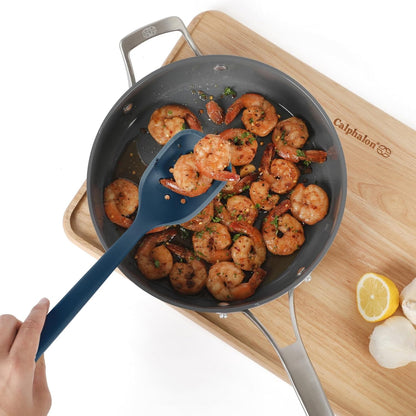Calphalon Edge Silicone Spoon, Flexible Silicone Cooking Spoon with Reinforced Core, Heat-Resistant Nonstick-Safe Kitchen Spoon for Stirring, Mixing & Serving, Navy
