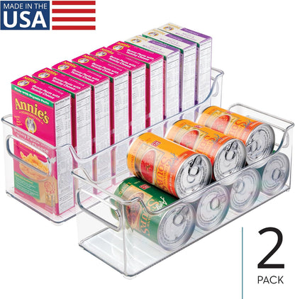 iDesign Stackable Plastic Pantry Bin with Handles, Set of 2, Clear | For Cabinets or Fridge, Made in USA