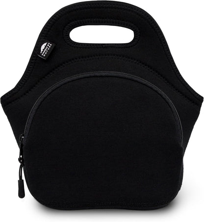 Nordic By Nature Large Neoprene Lunch Bag for Women & Lunch tote for Kids Insulated Lunch bag Reusable Washable Extra Thick Neoprene & Soft Cotton Feel, Premium Stitching, Outside Pocket, (L) Black