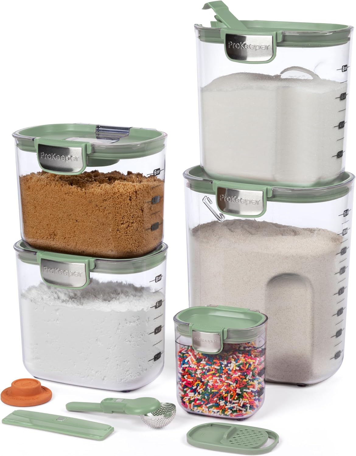 ProKeeper+ Airtight Food Storage Container Set – Clear Plastic Flour and Sugar Canister Set with Magnetic Accessories for Kitchen Organization (Grey, 9-Piece)